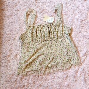 Dainty Pink Floral Babydoll Milkmaid Cottage Fair Core Twee Coquette Mesh Crop